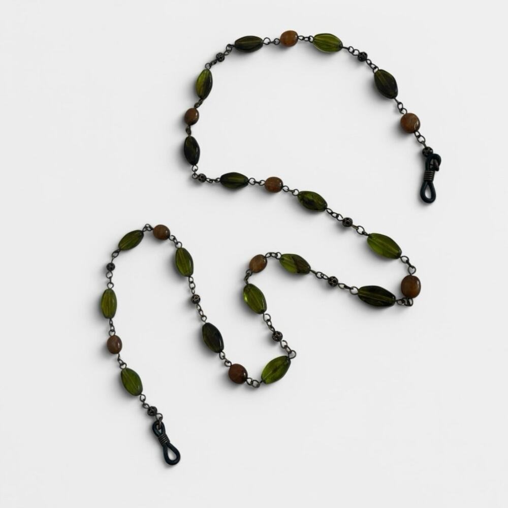 Vintage Green & Bronze Beaded Glasses Chain